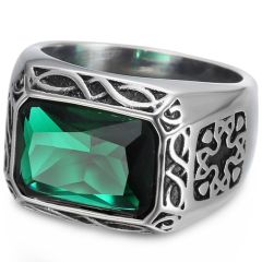 **COI Titanium Cross Ring With Created Green Emerald-8312