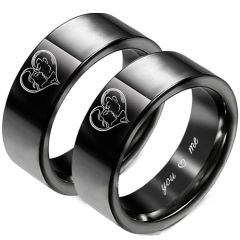 **COI Black Titanium You & Me I Love You Heart Pipe Cut Flat Ring-8315