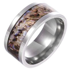**COI Titanium 10mm Abalone Shell Pipe Cut Flat Ring-8325