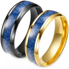 **COI Titanium Black/Gold Tone Blue Meteorite Beveled Edges Ring-8328