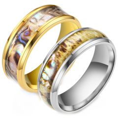 **COI Titanium Gold Tone/Silver Ring With Abalone Shell-8345