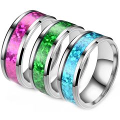 **COI Titanium Beveled Edges Ring With Green/Blue/Pink Crushed Opal-8346