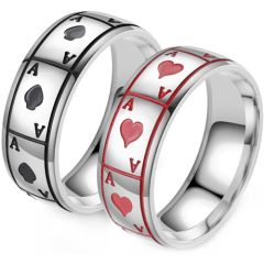 **COI Titanium Black/Red Silver Aces of Spades Ring-8370