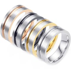 **COI Titanium Silver/Rose/Gold Tone/Black Silver Offset Groove Pipe Cut Flat Ring-8371
