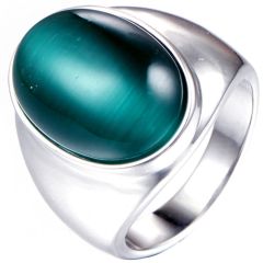 **COI Titanium Ring With Green Cat Eye Stone-8380
