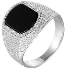 **COI Titanium Gold Tone/Silver Ring With Black Onyx-8381