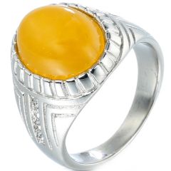 **COI Titanium Gold Tone/Silver Ring With Tiger Eye Stone-8382