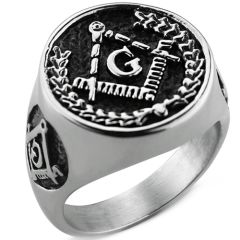 **COI Titanium Black Silver Masonic Freemason Ring-8388