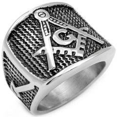 **COI Titanium Black Silver Masonic Freemason Ring-8391