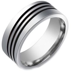 **COI Titanium Black Silver Ring With Triple Lines-8393