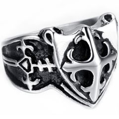 **COI Titanium Black Silver Ring With Cross-8408