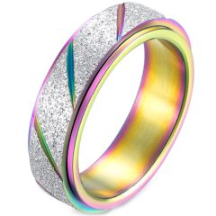 **COI Titanium Rainbow & Silver Color Sandblasted Step Edges Ring-8415