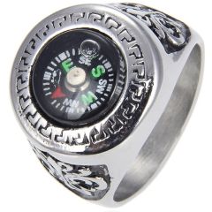 **COI Titanium Black Silver Compass Ring-8416