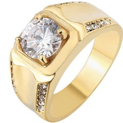 **COI Titanium Gold Tone/Silver Solitaire Ring With Cubic Zirconia-8420