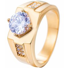 **COI Titanium Gold Tone/Silver Solitaire Ring With Cubic Zirconia-8423