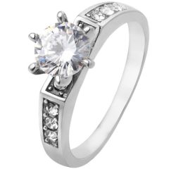 **COI Titanium Gold Tone/Silver Solitaire Ring With Cubic Zirconia-8424