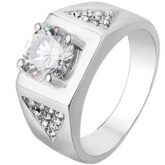 **COI Titanium Gold Tone/Silver Solitaire Ring With Cubic Zirconia-8425