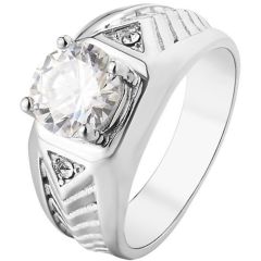 **COI Titanium Gold Tone/Silver Solitaire Ring With Cubic Zirconia-8426