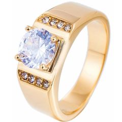 **COI Titanium Gold Tone/Silver Solitaire Ring With Cubic Zirconia-8427