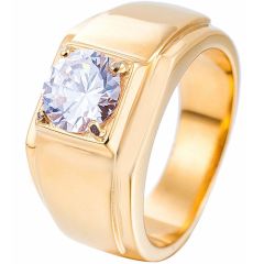 **COI Titanium Gold Tone/Silver Solitaire Ring With Cubic Zirconia-8429