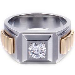 **COI Titanium Gold Tone Silver Solitaire Ring With Cubic Zirconia-8437