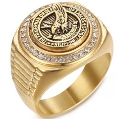 **COI Titanium Gold Tone Black Eagle Ring With Cubic Zirconia-8461