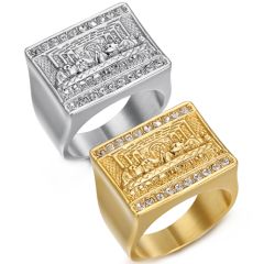 **COI Titanium Gold Tone/Silver Last Supper Ring With Cubic Zirconia-8475