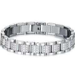 COI Titanium Gold Tone/Silver Cubic Zirconia Bracelet With Steel Clasp(Length: 8.46 inches)-8484
