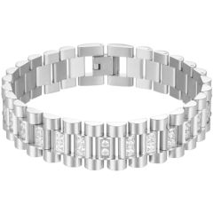 COI Titanium Gold Tone/Silver Cubic Zirconia Bracelet With Steel Clasp(Length: 8.66 inches)-8486