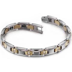 COI Titanium Gold Tone Silver Cubic Zirconia Bracelet With Steel Clasp(Length: .7.48 inches)-8488