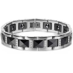 COI Titanium Black Silver Cubic Zirconia Bracelet With Steel Clasp(Length: 8.26 inches)-8489