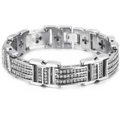 COI Titanium Gold Tone/Silver Cubic Zirconia Bracelet With Steel Clasp(Length: 9.06 inches)-8490