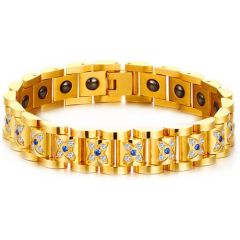 COI Gold Tone Titanium Cubic Zirconia Bracelet With Steel Clasp(Length: 8.26 inches)-8495