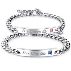 COI Titanium Her King/His Queen Cubic Zirconia Bracelet With Steel Clasp(Length: 7.67 inches or 9.06 inches)-8496