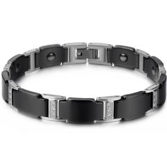 COI Titanium Black Silver Cubic Zirconia Bracelet With Steel Clasp(Length: 8.50 inches)-8499