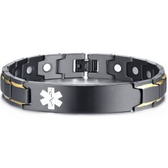COI Titanium Black Gold Tone Medical Alert Bracelet With Steel Clasp(Length: 8.46 inches)-8505
