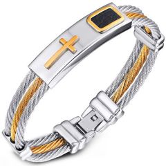 COI Titanium Black Gold Tone Silver Cross Wire Bracelet With Steel Clasp(Length: 7.87 inches)-8524