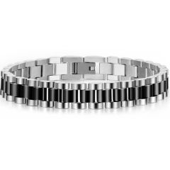 COI Titanium Black Silver Bracelet With Steel Clasp(Length: 8.26 inches)-8528