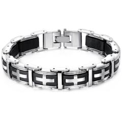 COI Titanium Black Silver Cross Bracelet With Steel Clasp(Length: 8.66 inches)-8529