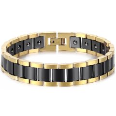 COI Titanium Black Gold Tone/Silver Bracelet With Steel Clasp(Length: 8.46 inches)-8536