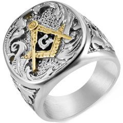 **COI Titanium Gold Tone/Silver Masonic Freemason Ring-8539