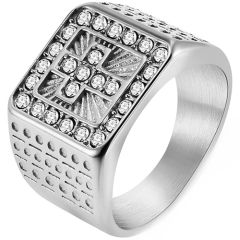 **COI Titanium Gold Tone/Silver Cross Ring With Cubic Zirconia-8540