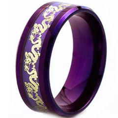**COI Purple Titanium Gold Tone Dragon Beveled Edges Ring-8543