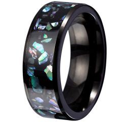 **COI Titanium Black/Gold Tone/Silver Abalone Shell Beveled Edges Ring-8544