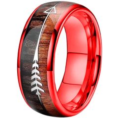 **COI Orange Red Titanium Wood Dome Court Ring With Arrows-8548