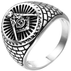 **COI Titanium Black Silver Masonic Freemason Ring-8554