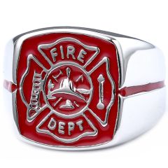 **COI Titanium Red Silver Fire Fighter Ring-8558