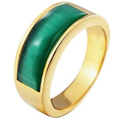 **COI Titanium Gold Tone/Silver Ring With Synthetic Jade-8569