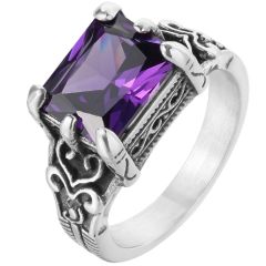 **COI Titanium Ring With Amethyst/Black Onyx-8570