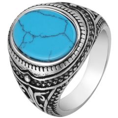 **COI Titanium Black Silver Ring With Turquoise/Black Onyx-8578